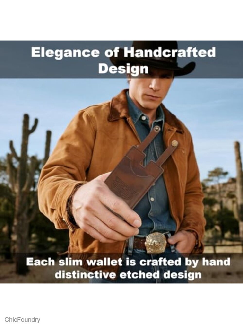 Handcrafted Leather Western Boot Wallet with Buckle and Keychain - Picture 3 of 6